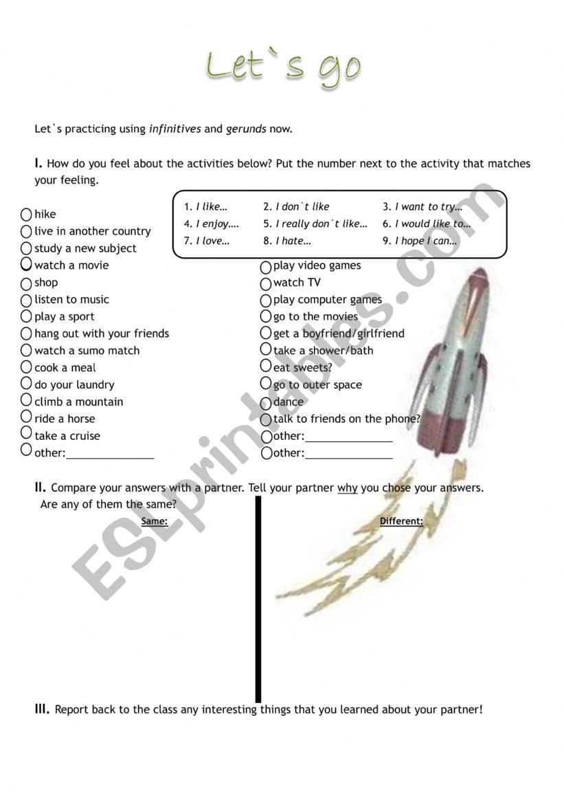 Let`s go worksheet